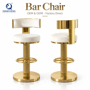 QIANCHENG chaises <span class=keywords><strong>Barhocker</strong></span> modernes de haute qualité à hauteur de comptoir cadre en acier inoxydable doré tabouret de bar pivotant haut de luxe - Product Image 2