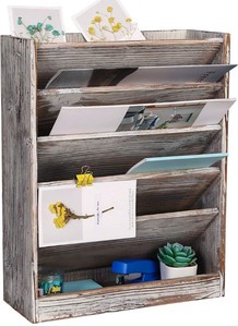 Promotion exceptionnelle : Porte-revues <span class=keywords><strong>mural</strong></span> multifonctionnel à 5 niveaux en bois rustique torréfié, écologique et non pliable, pour le <span class=keywords><strong>rangement</strong></span> de documents - Product Image 4