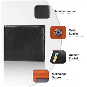 High Quality Genuine Leather Slim <b>Wallet</b> <b>RFID</b> <b>Blocking</b> Minimalist Bifold Front Pocket Men <b>Wallet</b> - Product Image 3