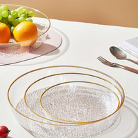 Plateau en plastique PET sans plomb à bord doré, plateau à fruits transparent