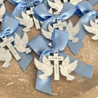 Étiquettes personnalisées pour baptême en forme de croix de colombe, en acrylique miroir, pour baptême, baby shower, fête, décoration Mi Bautizo