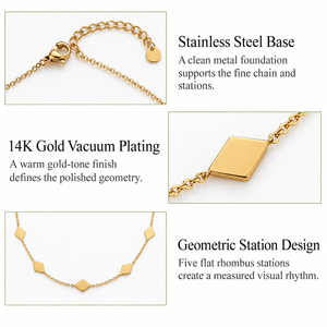 Collar Geométrico de Acero Inoxidable con Baño de Oro de 14K, Diseño de Rombo, Cadena Ajustable - Product Image 3