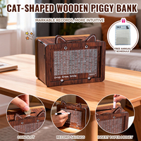 Hucha de madera personalizada DIY con orejas de gato y contador, caja de ahorro de dinero de 500/1000 pesos para niños y adultos, rastreador de objetivos de ahorro
