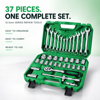 Jeu d'outils d'entretien forgé en CR-V, 37 pièces, douilles et clés à cliquet de 1/2 pouce, finition miroir, pour conditions d'atelier difficiles