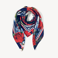 Écharpe en twill de soie à motif de roses rouges et bleu marine, romantique et élégante, de couleur unie, inspirée de l'Orient, vente en gros