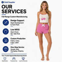 Op maat gemaakte dames pyjamaset, geribbelde cami-top en shorts, kersenprint, roze, OEM ODM slaapkledij groothandel fabriek, gratis ontwerp, MOQ loungeset