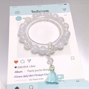 Pulsera de Cuentas de Cristal Brillante con Borlas y Dijes, Pulsera de Cuentas de Cristal Agrietado Fantasía Palomitas, Joyería Dulce para Mujer - Product Image 6