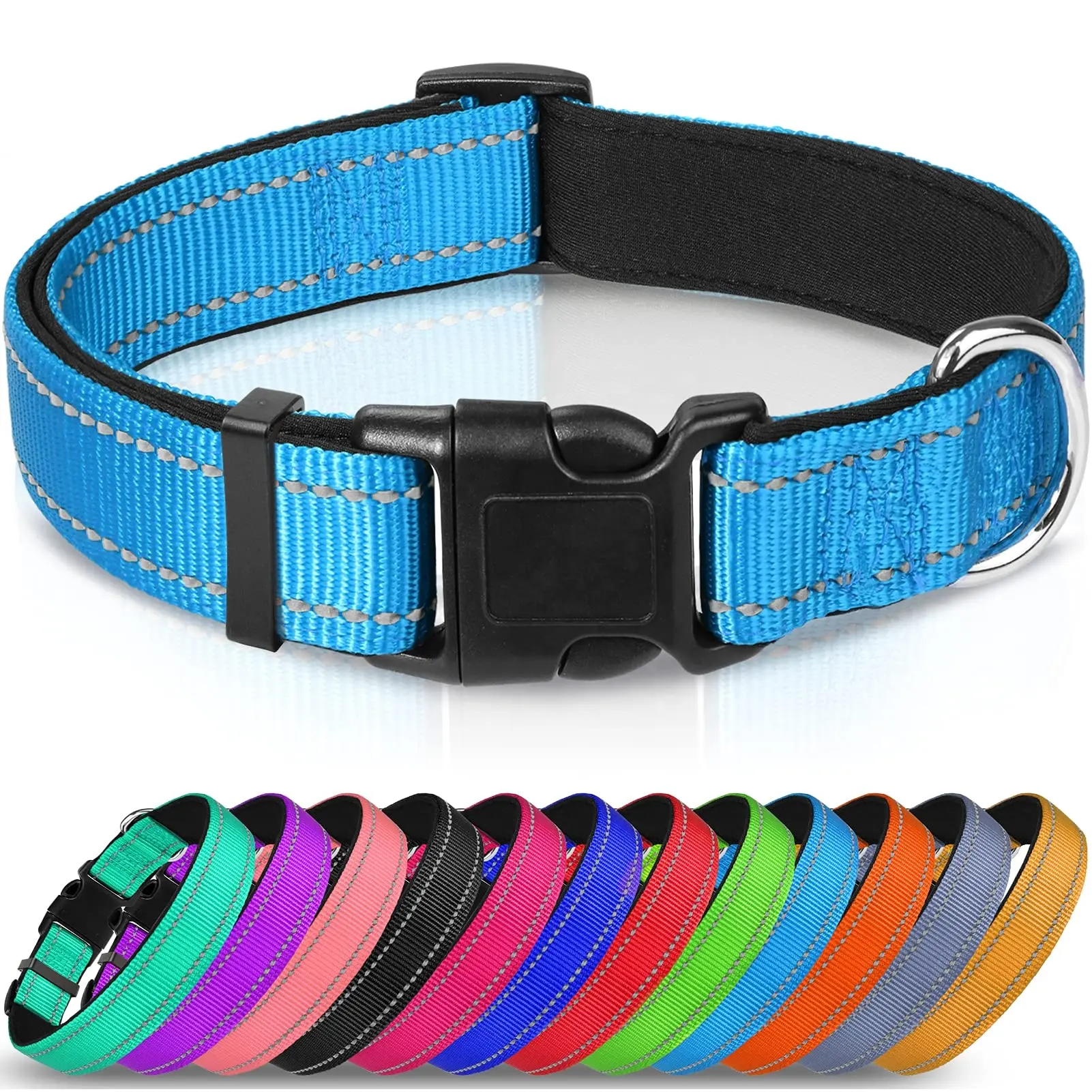 Neoprene Manufacturer Custom Soft Neoprene Padded Adjustable Reflective Polyester Pet Dog Collar