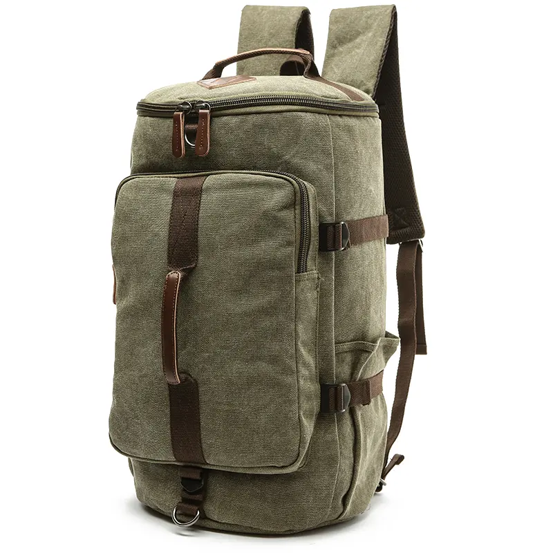 Custom Logo Back Pack Camping Rucksack Solid Color Men Sports Travel Duffle Bag Vintage Canvas Outdoor Hiking Backpack