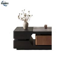 Table basse JINRUISHENGDA de style italien minimaliste moderne, en dalle de pierre sur mesure avec cadre en bois, luxe léger, avec rangement relevable
