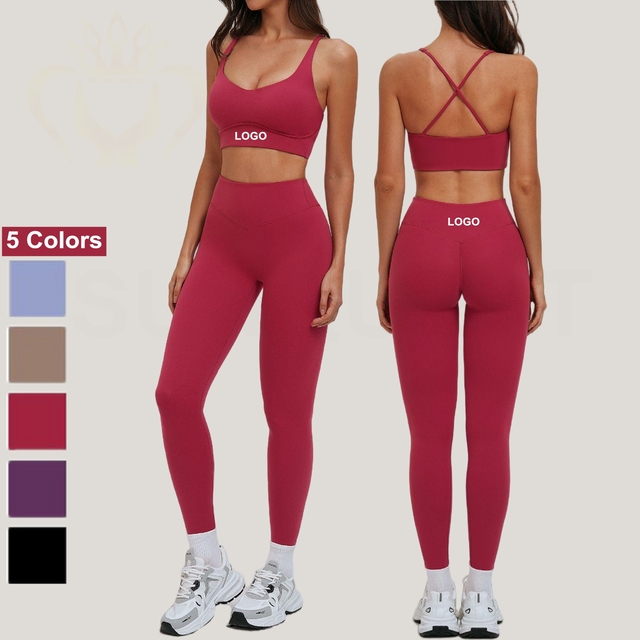 Custom Gym Clothes Nylon Spandex Sport Bra Running Jacket Activewear Gym Leggings Workout Clothes Women Yoga Wear 2pcs Set