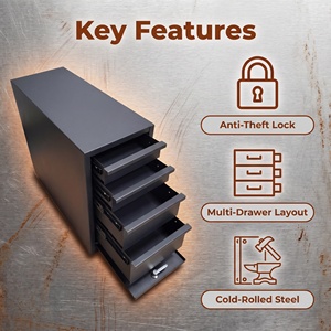 Matte Deep Black Lockable Vertical Multi-Drawer <b>Metal</b> Storage <b>Box</b>, Anti-Theft Cold Rolled Steel <b>Tool</b> Organizer for Pickup Truck - Product Image 3