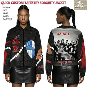 Maßgeschneiderte griechische Sorority-Line-Jacke mit Delt-A-Sigma-Theta-Muster, gewebte Jacquard-Decke, Damenbekleidung, Paillettenjacke - Product Image 6