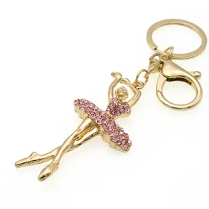 최신 주문 제조 업체 크리스탈 발레 귀여운 선물 열쇠 고리 금도금 춤 소녀 발레리나 저렴한 금속 열쇠 고리 기념품