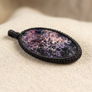 Natural Sugilite Oval Cabochon Pendant <b>Necklace</b> Macrame <b>Cord</b> Wrap Boho Pink Purple Gemstone Jewelry - Product Image 1