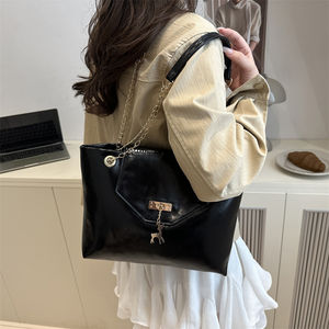 Tas bahu PU lembut kapasitas besar, tas bahu PU warna polos sederhana, tas kasual serbaguna, tas Tote wajah lembut, kapasitas besar - Product Image 3