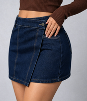 Jupe-culotte en jean double boutonnage taille haute coupe trapèze style vintage décontracté pour femme - Nouvelle collection été - Jean Boyfriend tendance