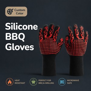 Meilleures maniques de <span class=keywords><strong>cuisine</strong></span> BBQ Marmites de cuisson résistantes à la chaleur Barbecue en caoutchouc de silicone Gants de four à micro-ondes Mitaines - Product Image 1