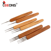Crochets multi-têtes en acier inoxydable Leeons avec manche en bambou, 13,4 cm, 0,5/0,75 mm, pour la fabrication d'extensions capillaires