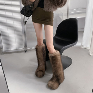 2025 новые зимние сапоги до колена, женские роскошные сапоги из воловьей кожи со смешенным кроличьим мехом, Нескользящие повседневные теплые сапоги - Product Image 3