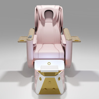 Fauteuil de pédicure électrique de luxe rose 4 en 1 avec dossier inclinable, airbag, LED, cuir PU, spa pour les pieds, équipement pour salon de manucure