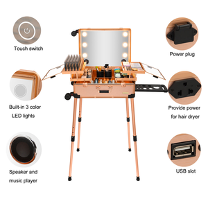 Large Capacity Eco-Friendly Cosmetic Box <b>Makeup</b> <b>Case</b> Rolling Suitcase LED Lighted HD Mirror Train <b>Case</b> - Product Image 6