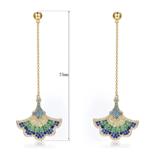 Pendientes Largos Elegantes y Modernos con Borlas, Diseño de <span class=keywords><strong>Abanico</strong></span>, Chapados en Oro, con Circonitas, Joyería para Fiestas y Uso Diario - Product Image 3