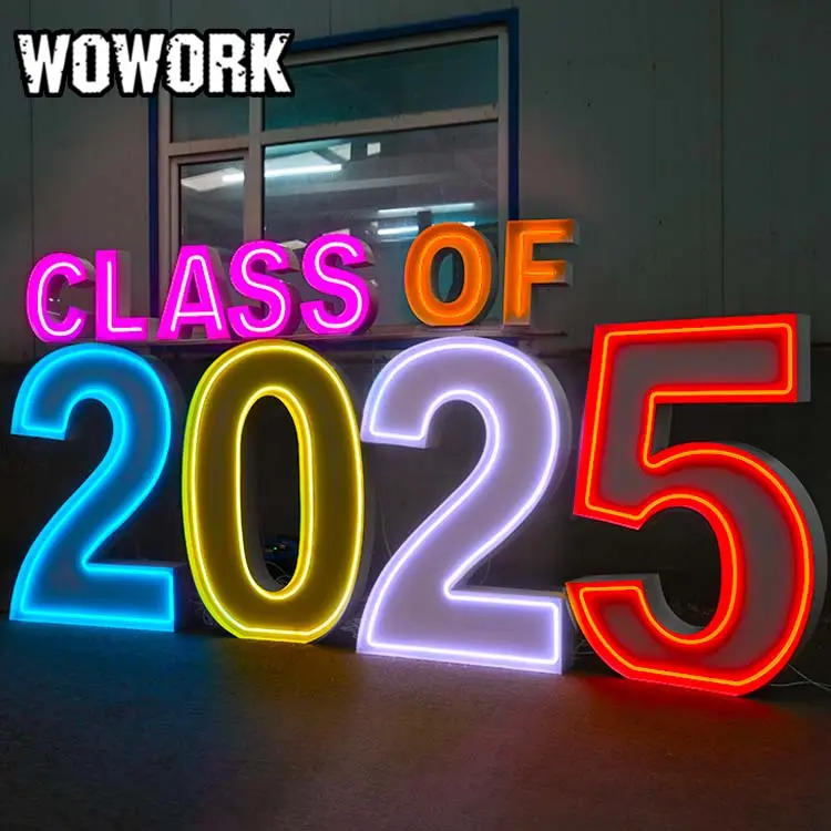 2024 WOWORK RGB 2 Fuß led 3D-Neon-Zelt buchstaben Nummer Klasse von 2025 Kulisse Hochzeit Dekoration für Geburtstag Veranstaltung Dekoration