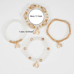 Fashion Jewelry <b>Beaded</b> <b>Bracelets</b> Set Gold Plated Leaf Charm Women's Bohemia Style Multilayer Stretch <b>Bracelet</b> Made In China - Product Image 3
