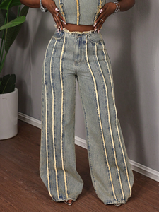 Jean <span class=keywords><strong>Femme</strong></span> Patchwork Effiloché Délavé Style Usé, Jean Ample <span class=keywords><strong>Femme</strong></span> - Product Image 2