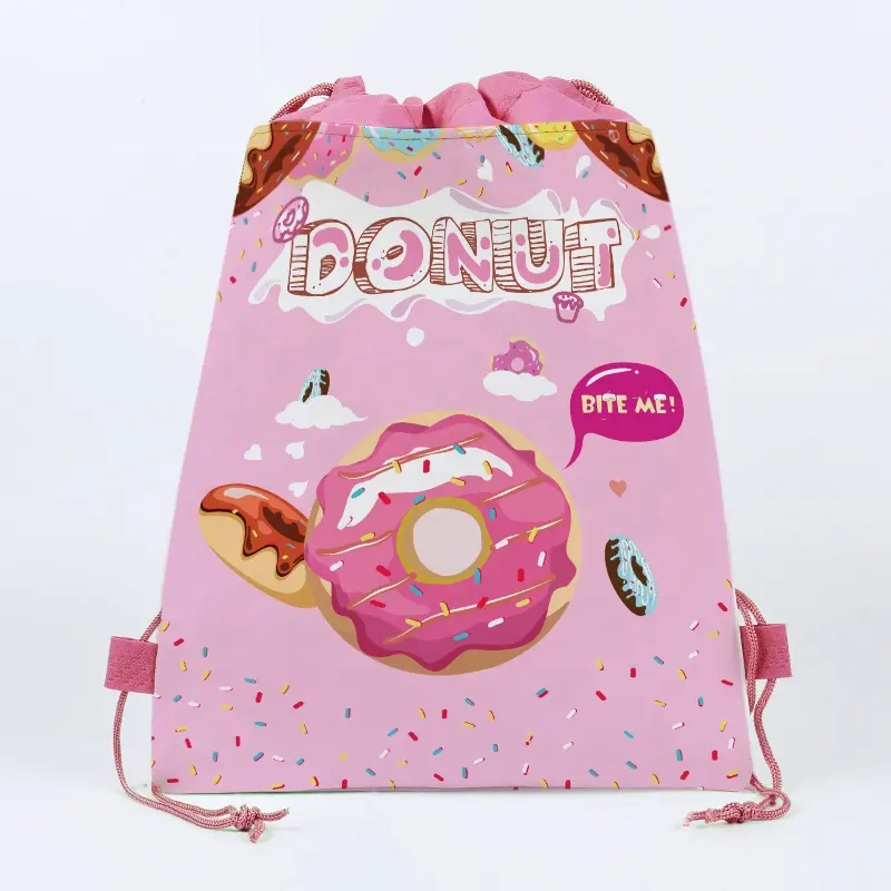 Event Decorating Materials Non-Woven Donut Party Theme Drawstring Bag For Girl'S Party