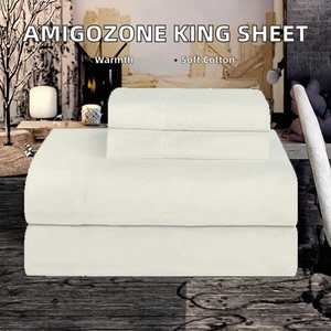 AmigoZone Brushed Cotton Thermal <strong>Flannelette</strong> 3-Piece Fitted <strong>Sheet</strong> <strong>Flat</strong> <strong>Sheet</strong> &amp; Pillowcases Set 200TC King-BLUE - Product Image 3