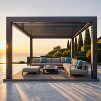 Pergola, gazebo, pavillon automatique en aluminium thermolaqué avec éclairage LED pour terrasse extérieure, jardin, balcon, nature