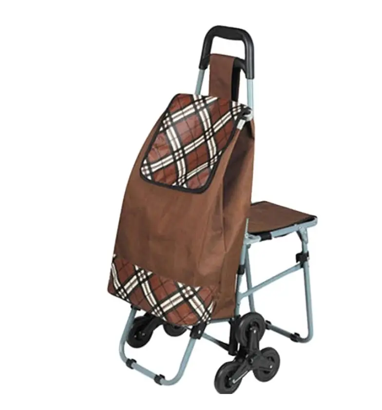 Fashionable 3 Wheel folding shopping trolley bag With Seat for stairs climbing Folding trolley bag