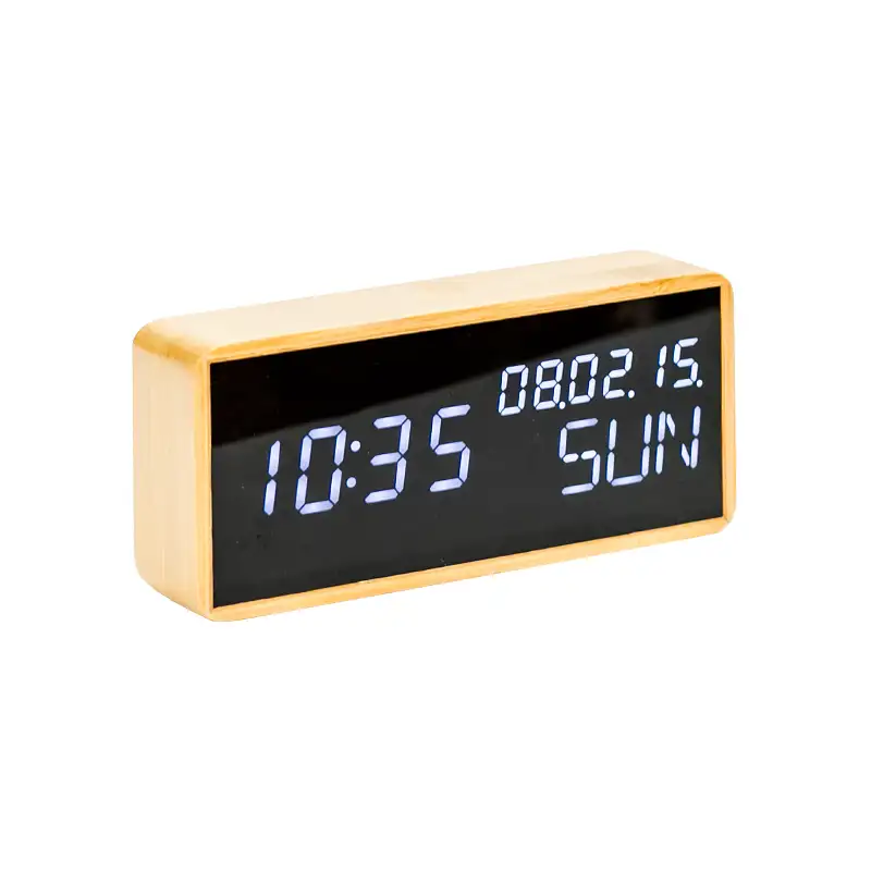 Relógio despertador digital de madeira, display led multifuction, sem fio, com controle de som