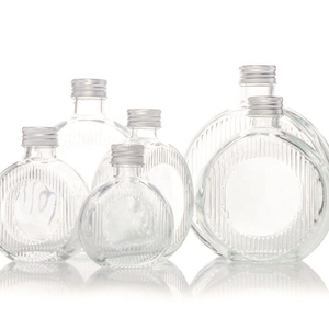 Wholesale Thickened Glass Juice Bottles Aluminum Caps Vertical Striped Fruit Wine Bottles Glass Portioning 350ml <b>Screw</b> Cap <b>Cork</b> - Product Image 4