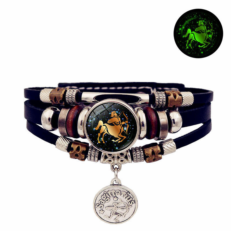 Glow in the Dark 12 Bracelet Zodiac Signs Bracelet, Multi-layer Leather  Zodiac Sign Bracelet