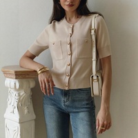 Vente directe usine – Nouvelle chemise/chemisier élégant en viscose tricotée anti-boulochage, col rond uni, boutons décoratifs, style décontracté automne