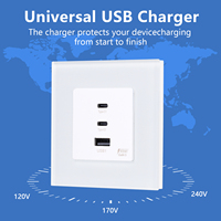 65W GaN USB Type A + C + C Protocoles PD Ports de charge super rapide Charge rapide Montage mural Prise USB Charge super rapide