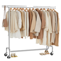 Porte-vêtements à roulettes robuste, barre extensible, capacité de charge 130 kg, 45 x (110-150) x 162,9 cm, métal chromé