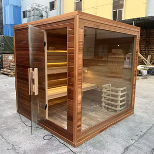 Роскошная уличная электрическая паровая сауна-джакузи из красного кедра, сборная кабина из массива дерева для спа, на 2 человека, 6 кВт, для современной виллы, квартиры, для релаксации - Product Image 2
