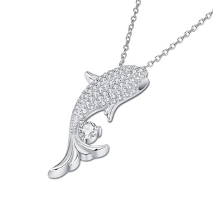 Collares de animales de moda bendición Cadena de plata de ley 925 joyería fina colgante de pez moissanita completa collar de lujo para mujer - Product Image 3