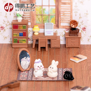 Dp <b>Miniature</b> Retro Study Room Furniture Set Resin Dollhouse Decorations For Desktop Ornaments - Product Image 3
