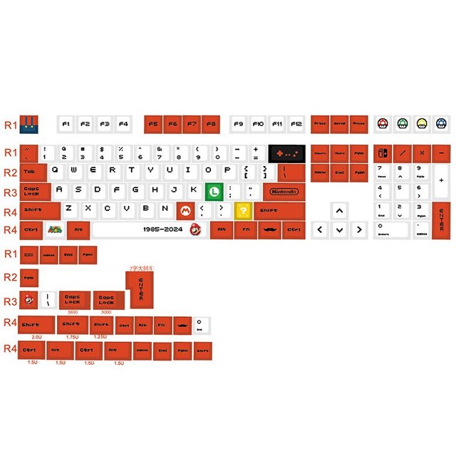 Custom Wario Luigi Yellow Mario Bros Keycap Theme From Super SEGA Artisan PBT Material Compatible with Cherry Keycaps