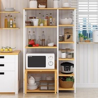 Organisateur de cuisine multifonctionnel en bois sur pied à quatre niveaux ; Étagère de rangement domestique peu encombrante pour micro-ondes et condiments