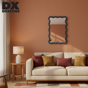 DX disegna stile moderno blu scuro bordo ondulato rettangolare parete specchio appeso casa <span class=keywords><strong>soggiorno</strong></span> - Product Image 5