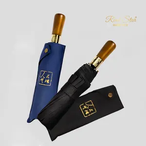 RST high quality wood handle custom umbrella luxury logo printing business man umbrella with gift box