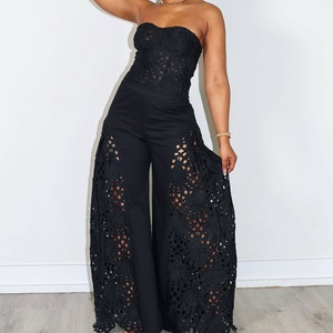 Women's New Lace <b>Back</b> <b>Tie</b> Breasted Wide Leg Pants Casual Sexy 2 Piece Set Fashion - Product Image 1