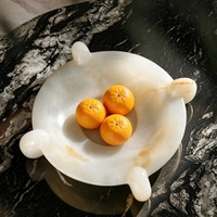STONEKOCC Bol à fruits en onyx blanc naturel avec logo personnalisé, plateau décoratif de luxe en pierre d'onyx, centre de table pour la maison, bol de rangement