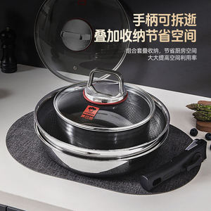 Juego de Wok de Acero Inoxidable 304 con Mango Desmontable, Utensilios de Cocina Antiadherentes para Camping, Juego de Cocina Portátil de 6 Piezas para Exteriores - Product Image 2